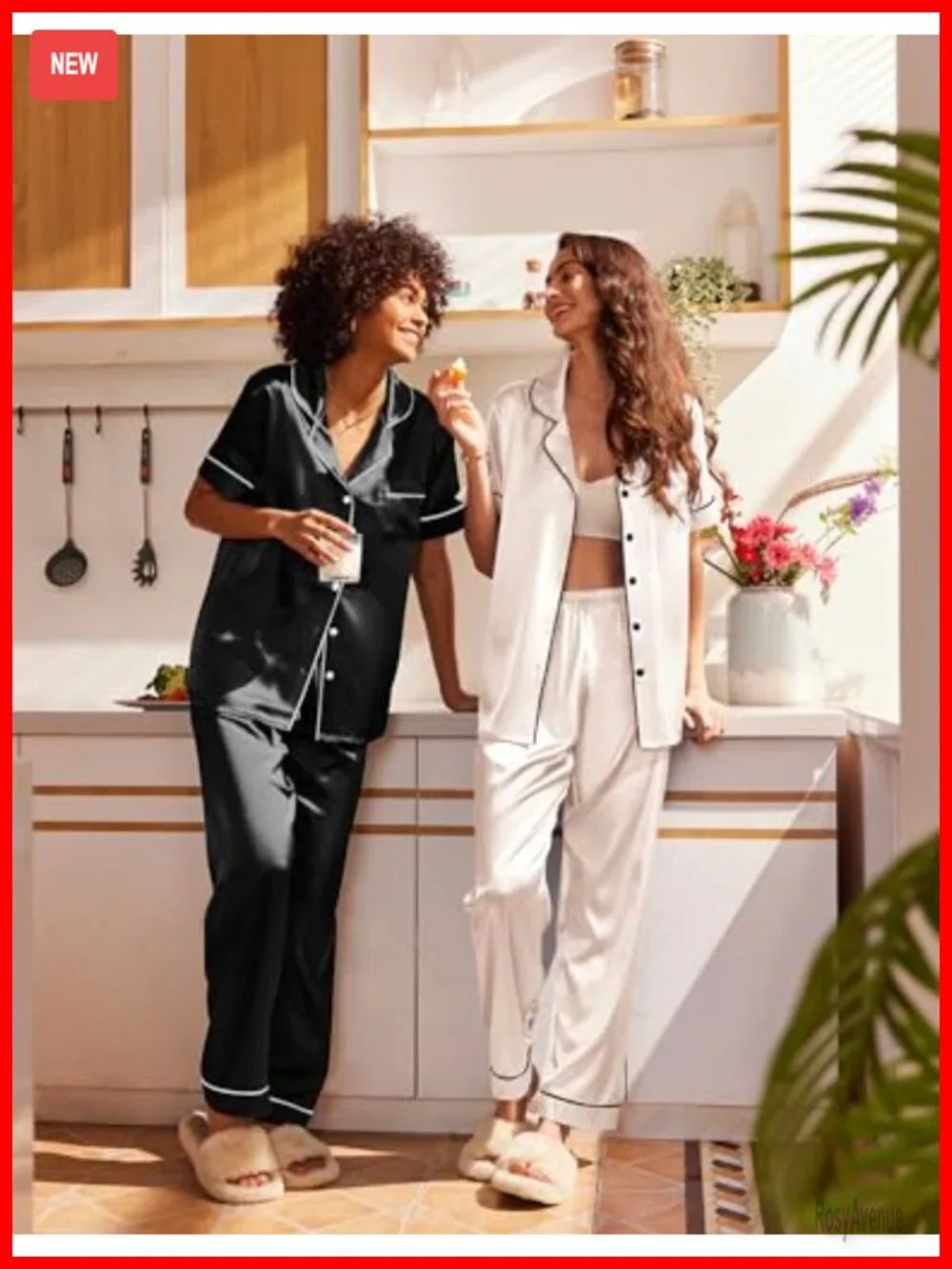 Satin Pajamas Set Women Short Sleeve Button Down Loungewear Pjs Set